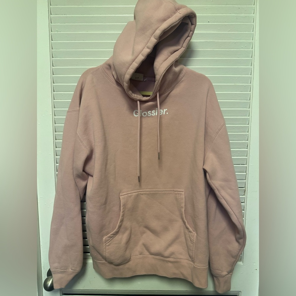 Glossier Men's light pink Hoodie unisex large